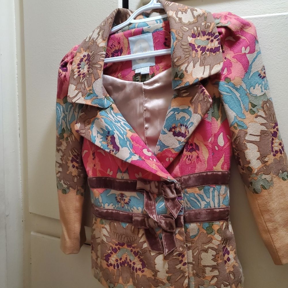 Tracy Reese Pink, Blue & Tan Floral Blazer Jacket